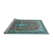 Sideview of Machine Washable Medallion Light Blue Traditional Rug, wshtr3379lblu