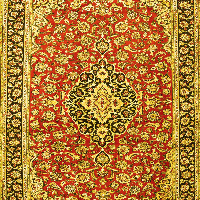 Machine Washable Medallion Yellow Traditional Rug, wshtr3379yw