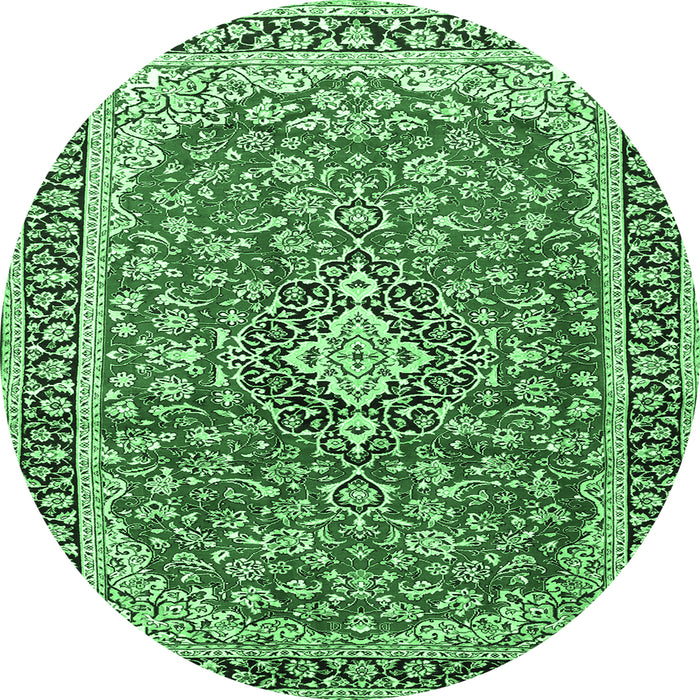 Round Medallion Emerald Green Traditional Rug, tr3379emgrn
