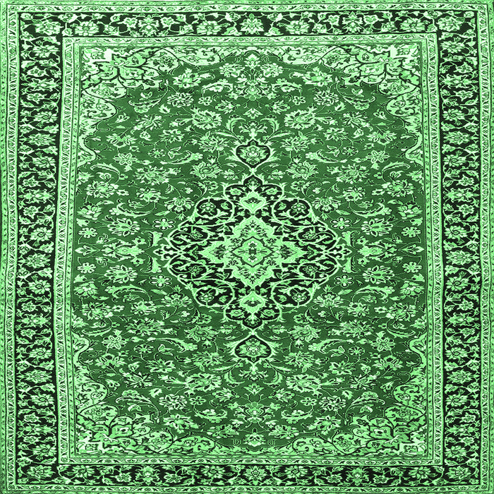 Square Medallion Emerald Green Traditional Rug, tr3379emgrn