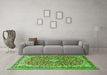 Machine Washable Medallion Green Traditional Area Rugs in a Living Room,, wshtr3379grn