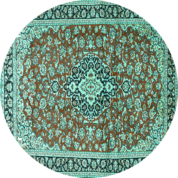 Round Medallion Turquoise Traditional Rug, tr3379turq