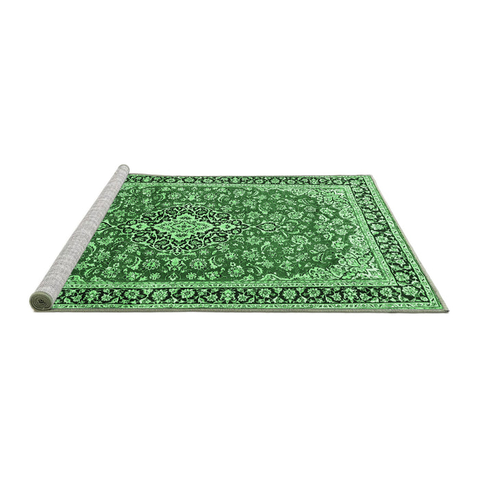 Sideview of Machine Washable Medallion Emerald Green Traditional Area Rugs, wshtr3379emgrn