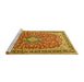 Sideview of Machine Washable Medallion Yellow Traditional Rug, wshtr3379yw