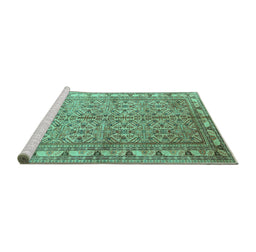 Sideview of Machine Washable Persian Turquoise Traditional Area Rugs, wshtr337turq