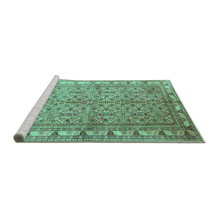 Sideview of Machine Washable Persian Turquoise Traditional Area Rugs, wshtr337turq