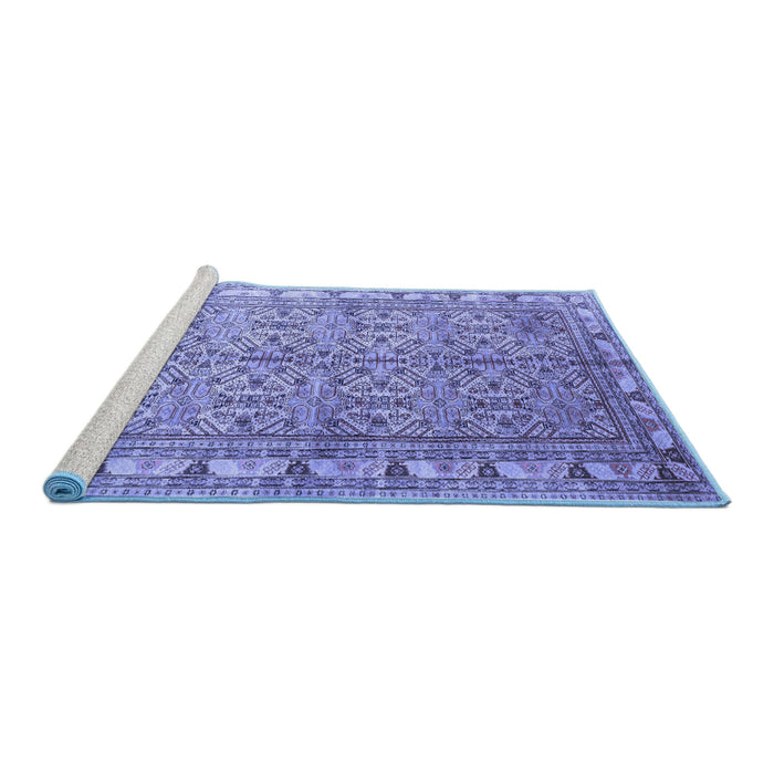 Sideview of Machine Washable Persian Blue Traditional Rug, wshtr337blu