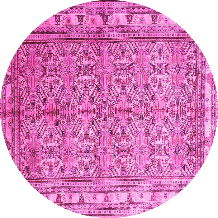 Round Machine Washable Persian Pink Traditional Rug, wshtr337pnk