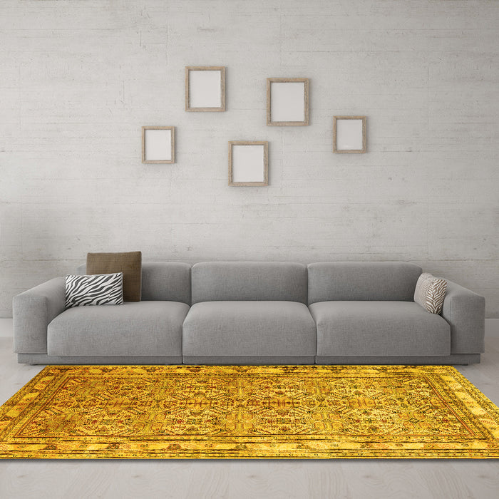 Machine Washable Persian Yellow Traditional Rug in a Living Room, wshtr337yw