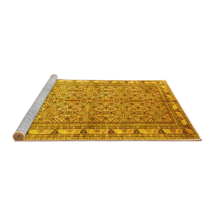 Sideview of Machine Washable Persian Yellow Traditional Rug, wshtr337yw