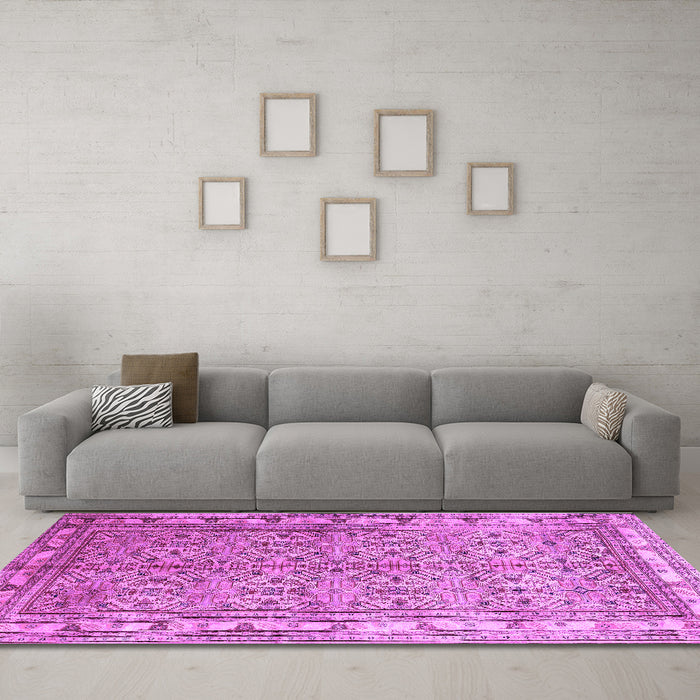 Machine Washable Persian Purple Traditional Area Rugs in a Living Room, wshtr337pur