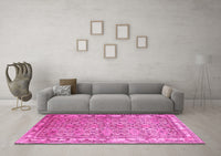 Machine Washable Persian Pink Traditional Rug, wshtr337pnk