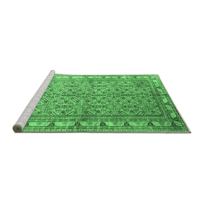 Sideview of Machine Washable Persian Emerald Green Traditional Area Rugs, wshtr337emgrn