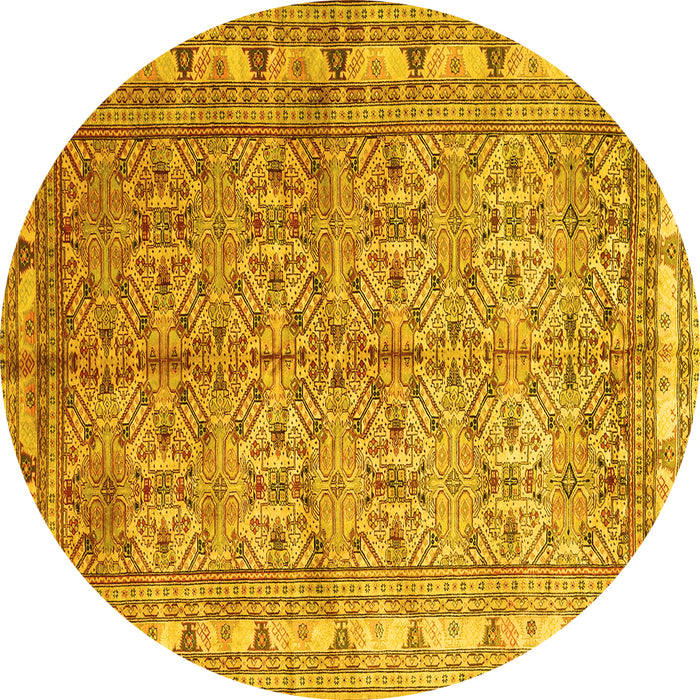 Round Machine Washable Persian Yellow Traditional Rug, wshtr337yw