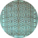 Round Machine Washable Persian Light Blue Traditional Rug, wshtr337lblu