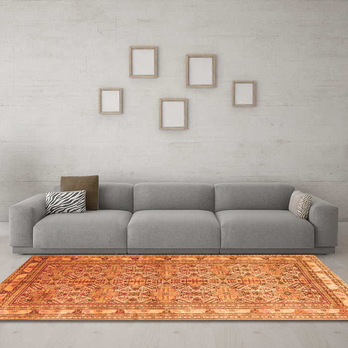 Machine Washable Persian Orange Traditional Area Rugs in a Living Room, wshtr337org