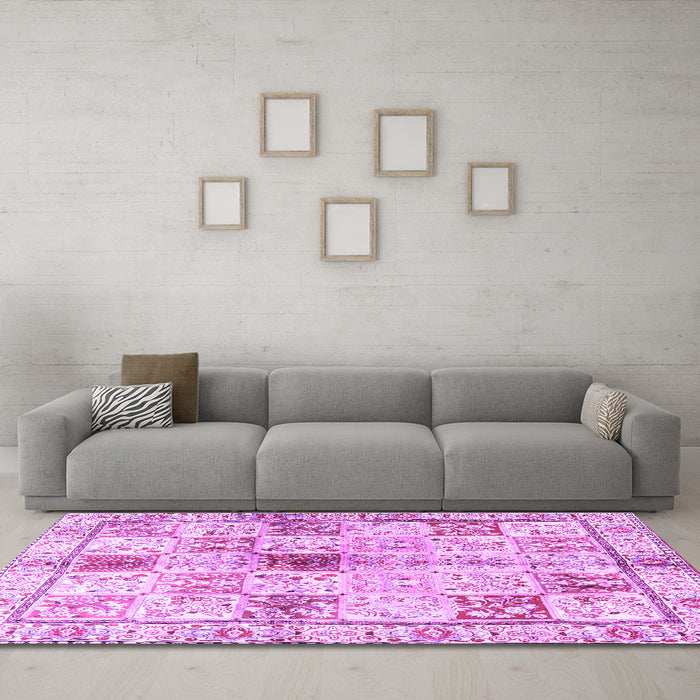 Machine Washable Persian Purple Traditional Area Rugs in a Living Room, wshtr3380pur