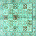 Square Machine Washable Persian Turquoise Traditional Area Rugs, wshtr3380turq