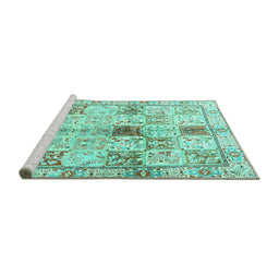 Sideview of Machine Washable Persian Turquoise Traditional Area Rugs, wshtr3380turq
