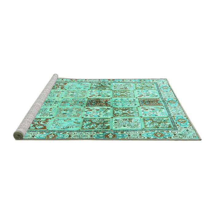 Sideview of Machine Washable Persian Turquoise Traditional Area Rugs, wshtr3380turq