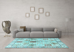 Machine Washable Persian Light Blue Traditional Rug in a Living Room, wshtr3380lblu