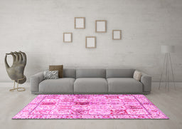 Machine Washable Persian Pink Traditional Rug in a Living Room, wshtr3380pnk