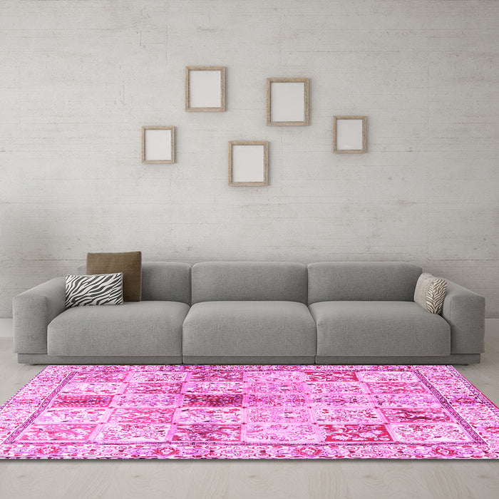 Machine Washable Persian Pink Traditional Rug in a Living Room, wshtr3380pnk