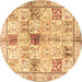 Round Persian Brown Traditional Rug, tr3380brn