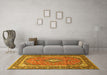 Machine Washable Medallion Yellow Traditional Rug in a Living Room, wshtr3381yw