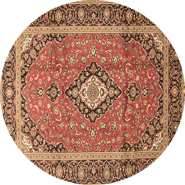 Round Machine Washable Medallion Brown Traditional Rug, wshtr3381brn