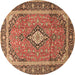 Round Machine Washable Medallion Brown Traditional Rug, wshtr3381brn