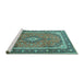 Sideview of Machine Washable Medallion Turquoise Traditional Area Rugs, wshtr3381turq