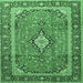 Square Medallion Emerald Green Traditional Rug, tr3381emgrn