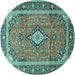 Round Medallion Turquoise Traditional Rug, tr3381turq