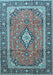 Machine Washable Medallion Light Blue Traditional Rug, wshtr3381lblu