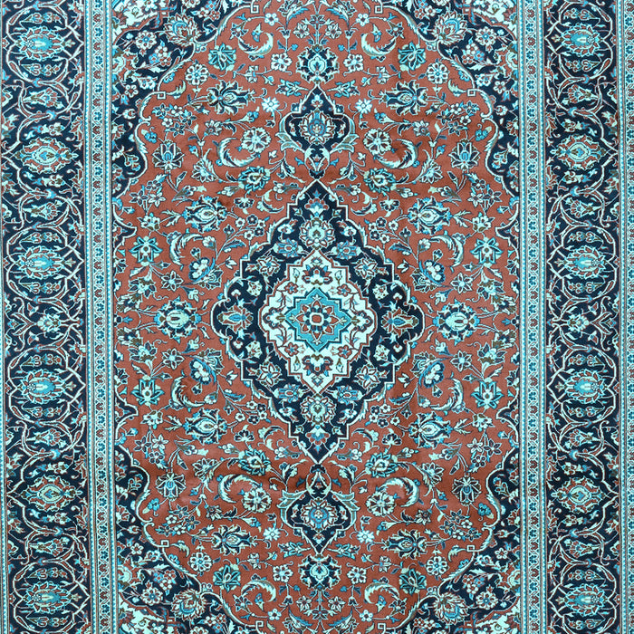 Machine Washable Medallion Light Blue Traditional Rug, wshtr3381lblu