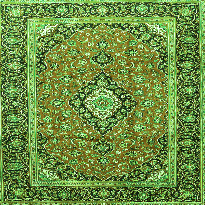 Round Machine Washable Medallion Green Traditional Area Rugs, wshtr3381grn
