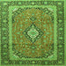 Round Machine Washable Medallion Green Traditional Area Rugs, wshtr3381grn