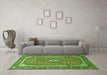 Machine Washable Medallion Green Traditional Area Rugs in a Living Room,, wshtr3381grn