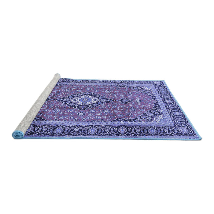 Sideview of Machine Washable Medallion Blue Traditional Rug, wshtr3381blu