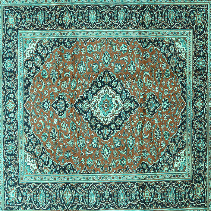 Square Machine Washable Medallion Turquoise Traditional Area Rugs, wshtr3381turq