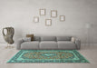 Machine Washable Medallion Turquoise Traditional Area Rugs in a Living Room,, wshtr3381turq