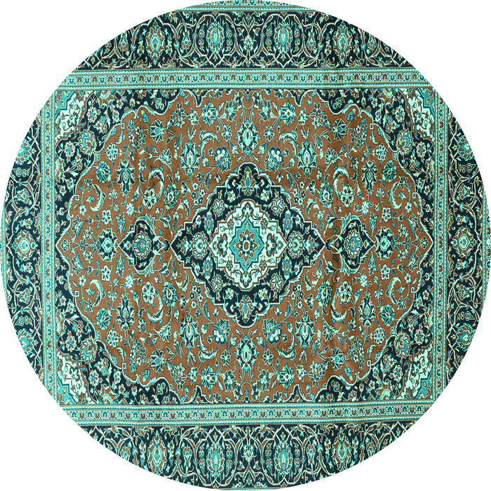 Round Machine Washable Medallion Turquoise Traditional Area Rugs, wshtr3381turq
