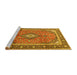 Sideview of Machine Washable Medallion Yellow Traditional Rug, wshtr3381yw