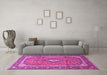 Machine Washable Medallion Pink Traditional Rug in a Living Room, wshtr3381pnk