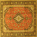 Square Machine Washable Medallion Yellow Traditional Rug, wshtr3381yw