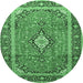 Round Machine Washable Medallion Emerald Green Traditional Area Rugs, wshtr3381emgrn