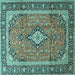 Square Medallion Turquoise Traditional Rug, tr3381turq