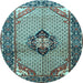 Round Machine Washable Persian Light Blue Traditional Rug, wshtr3382lblu