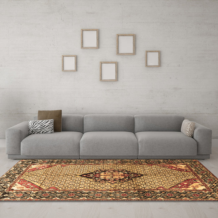 Machine Washable Persian Brown Traditional Rug in a Living Room,, wshtr3382brn